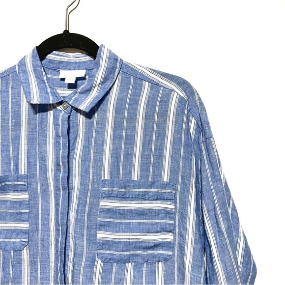 J. Jill Love Linen Button Down Shirt Long Sleeves Stiped Blue /White Size XS - Picture 3 of 11
